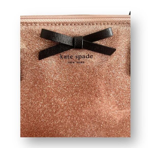 Kate Spade Small Tote Bag Rose Gold Glitter Bow Accent Designer Purse Handbag - Picture 6 of 16